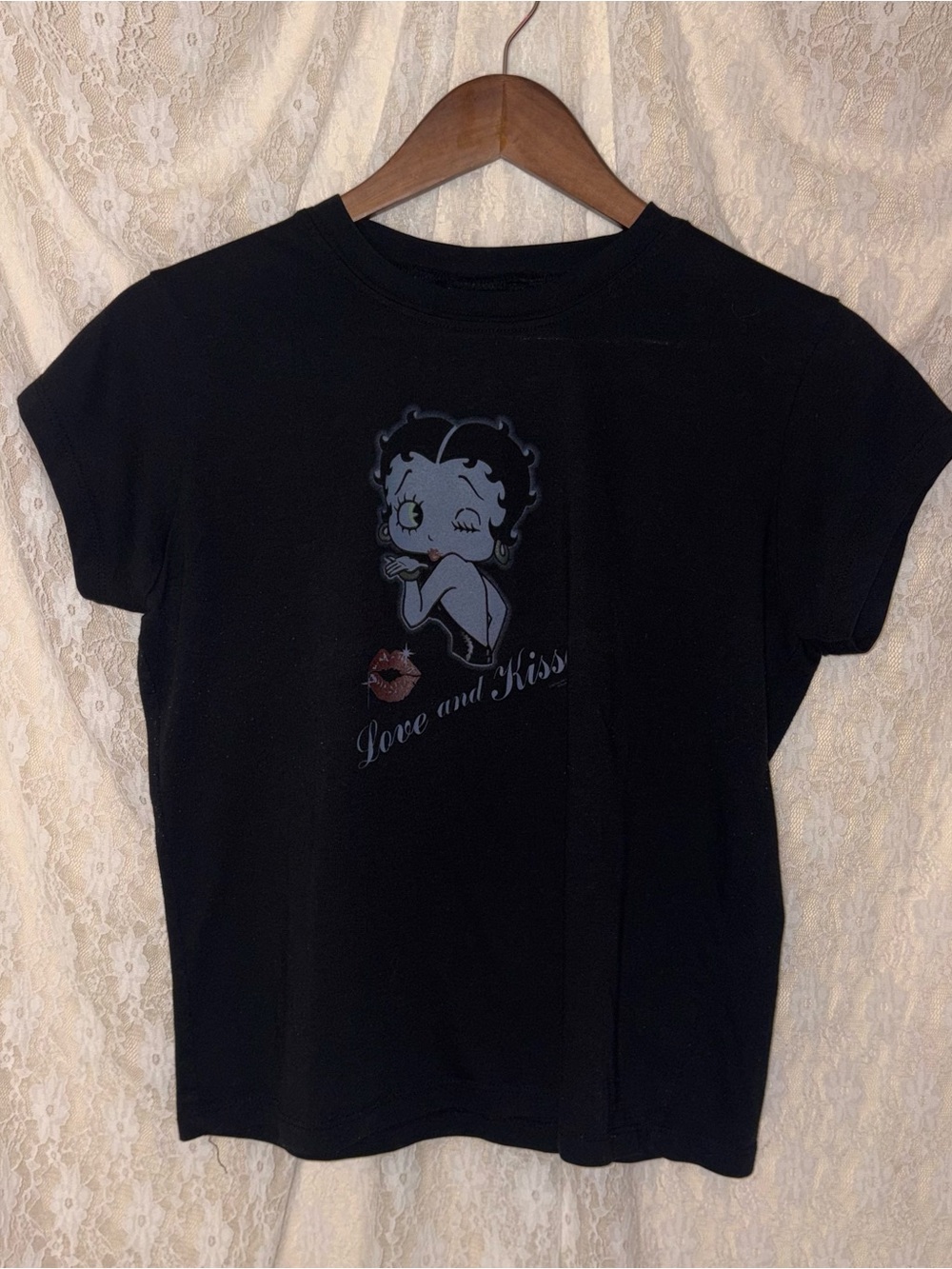 Betty Boop Black Graphic Baby Tee - Love and Kisses